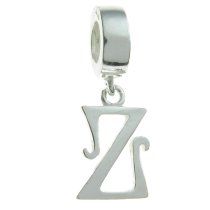 Sterling Silver Letter Initial Z Dangle Bead for European Charm Bracelets