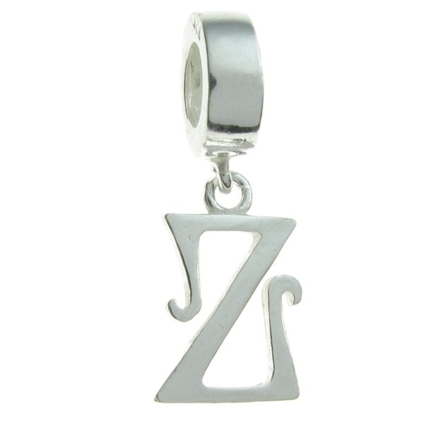 Sterling Silver Letter Initial Z Dangle Bead for European Charm Bracelets