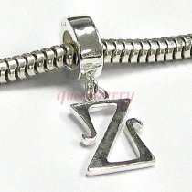 Sterling Silver Letter Initial Z Dangle Bead for European Charm Bracelets