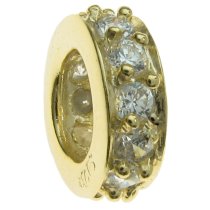 Gold 925 Sterling Silver ROUND RING Bead clear CZ Crystals Bead for Pandora Troll European Charm Bracelets Birthstone April