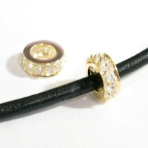 Gold 925 Sterling Silver ROUND RING Bead clear CZ Crystals Bead for Pandora Troll European Charm Bracelets Birthstone April