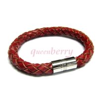 Stainless Steel Red Braided Bolo Leather Cord 9mm Magnetic Wristband BRACELET 8″