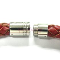 Stainless Steel Red Braided Bolo Leather Cord 9mm Magnetic Wristband BRACELET 8"