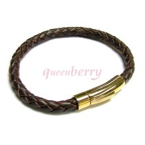 Gold Stainless Steel Red Brown Braided Leather Cord 6mm Wristband Bracelets 8″