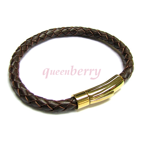 Gold Stainless Steel Red Brown Braided Leather Cord 6mm Wristband Bracelets 8"