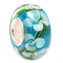 Sterling Silver Turquoise Murano FLOWER Glass Bead for Pandora Troll Charm Bracelets 12.5mm