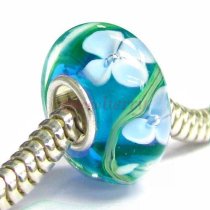 Sterling Silver Turquoise Murano FLOWER Glass Bead for Pandora Troll Charm Bracelets 12.5mm