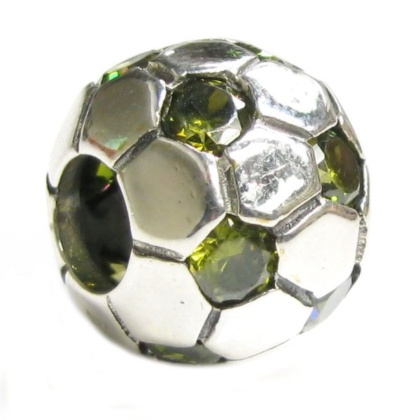 Sterling silver Round Football Soccer Cz bead for European Charm Bracelets