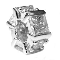 Birthstone April Sterling Silver Hexagon CZ Crystal Bead for European Charm Bracelets