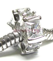 Birthstone April Sterling Silver Hexagon CZ Crystal Bead for European Charm Bracelets