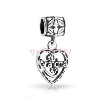 Sterling Silver Heart Love Grandma Dangle Bead for European Charm Bracelets