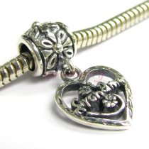 Sterling Silver Heart Love Grandma Dangle Bead for European Charm Bracelets