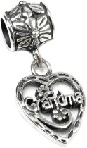 Queenberry Sterling Silver Love Grandma Heart European Dangle Bead Charm