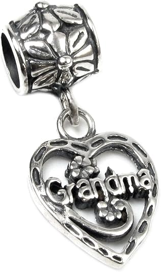Queenberry Sterling Silver Love Grandma Heart European Dangle Bead Charm
