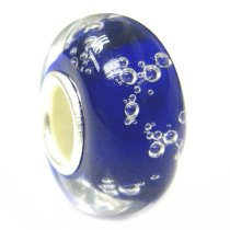 Sterling Silver Blue Bubble Murano Glass Bead for European Charm Bracelets