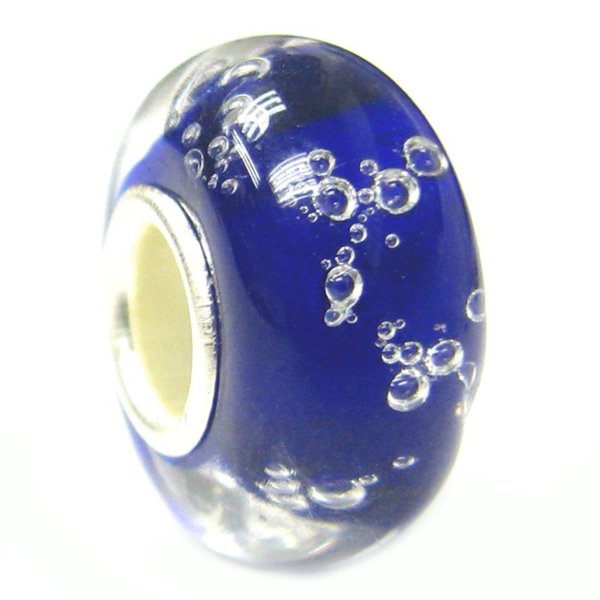 Sterling Silver Blue Bubble Murano Glass Bead for European Charm Bracelets