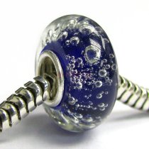 Sterling Silver Blue Bubble Murano Glass Bead for European Charm Bracelets