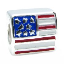 Sterling Silver USA American Flag Red White Blue Star Enamel Bead for European Charm Bracelets