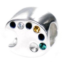 Sterling silver Artist Painting Palette Multi-colored Board Cz bead for European Charm Bracelets