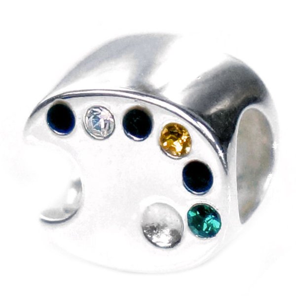 Sterling silver Artist Painting Palette Multi-colored Board Cz bead for European Charm Bracelets