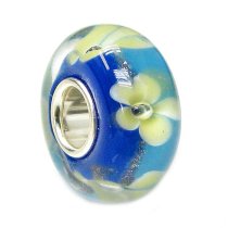 Sterling Silver Blue Gold Sand Yellow Flower Murano Flower Glass Bead for European Charm Bracelets