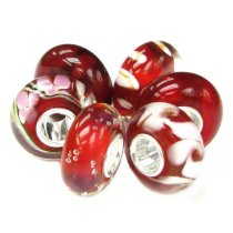 Sterling Silver Crimson Red White Bundle Murano Glass Bead for European Charm Bracelets