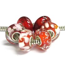 Sterling Silver Crimson Red White Bundle Murano Glass Bead for European Charm Bracelets