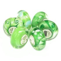 6pcs Sterling Silver Assorted Grass Green Murano flower Glass Bundle Bead for European Charm Bracelets