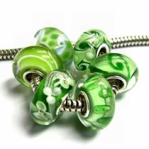 6pcs Sterling Silver Assorted Grass Green Murano flower Glass Bundle Bead for European Charm Bracelets