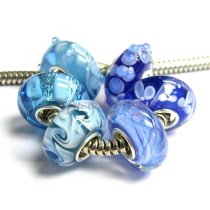 6pcs Sterling Silver Assorted Blue and White Murano Bundle Glass Bead for European Charm Bracelets