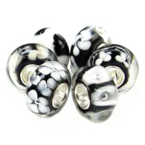 6pcsSterling Silver Assorted Black and White Murano Glass Bundle Bead for European Charm Bracelets