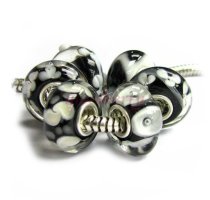 6pcsSterling Silver Assorted Black and White Murano Glass Bundle Bead for European Charm Bracelets