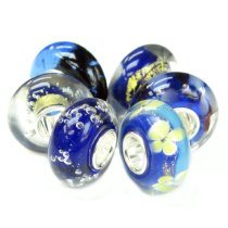 6pcs Sterling Silver Assorted Royal Purple Blue Gold Flower Bubble Murano Glass Bundle Bead for European Charm Bracelets