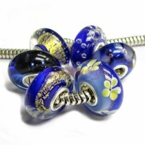 6pcs Sterling Silver Assorted Royal Purple Blue Gold Flower Bubble Murano Glass Bundle Bead for European Charm Bracelets