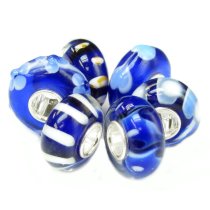 6pcs Sterling Silver Assorted Dark Blue White Flower Murano Glass Bundle Bead for European Charm Bracelets
