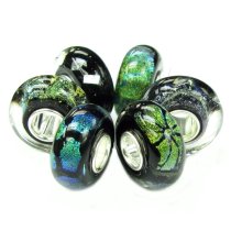 6pcs Sterling Silver Mystery Black Foiled Murano Bundle Glass Bead for European Charm Bracelets