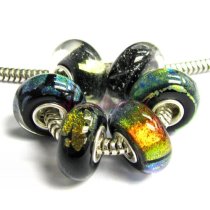 6pcs Sterling Silver Mystery Black Foiled Murano Bundle Glass Bead for European Charm Bracelets