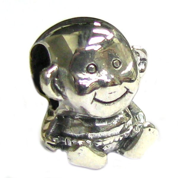 Sterling Silver Father & Mother's Cute Smily Baby Boy Family Bead for Pandora Troll European Charm Bracelets