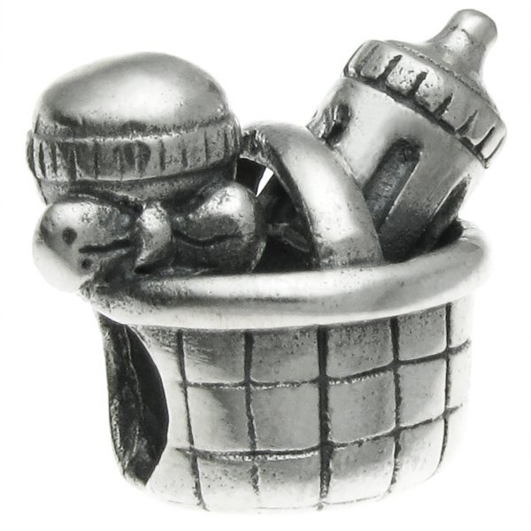 Sterling silver Mom's Baby Kid Bottle BASKET set Bead for European Charm Bracelets