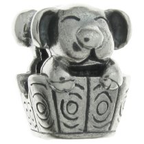 Sterling Silver Cute Smily House DOG in BASKET Bead for European Charm Bracelets