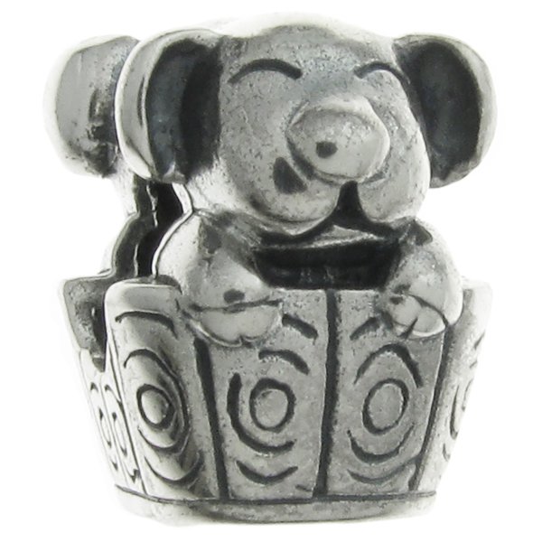 Sterling Silver Cute Smily House DOG in BASKET Bead for European Charm Bracelets