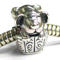 Sterling Silver Cute Smily House DOG in BASKET Bead for European Charm Bracelets