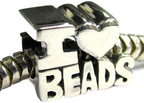 Queenberry .925 Sterling Silver I Love Bead Charms Bead Charm for European Charm Bracelets