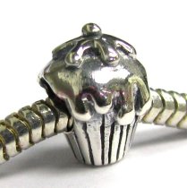 Sterling Silver Cupcake Bead for Pandora Troll Chamilia European Charm Bracelets
