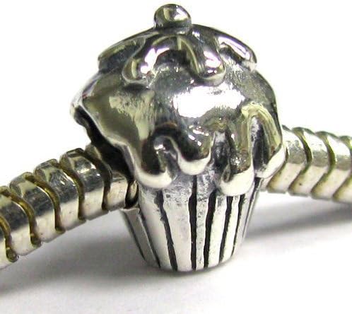 Queenberry .925 Sterling Silver Cupcake Bead Charm for European Charm Bracelets