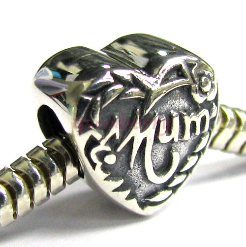 Sterling Silver Heart Love Mum Mother Flower Bead for Pandora Troll Chamilia Biagi European Charm Bracelets