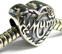 Queenberry .925 Sterling Silver Heart Love Mum Mother Flower Bead Charm for European Charm Bracelets