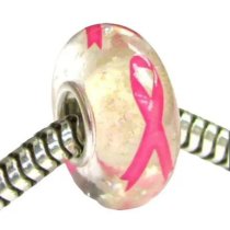 Sterling Silver Pink Ribbon Breast Cancer Awareness Murano Glass Bead for Pandora Troll Chamilia Biagi European Charm Bracelets