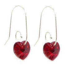 Swarovski Crystal Love Siam Red Heart Sterling Silver Dangle Earrings Swirl Hook