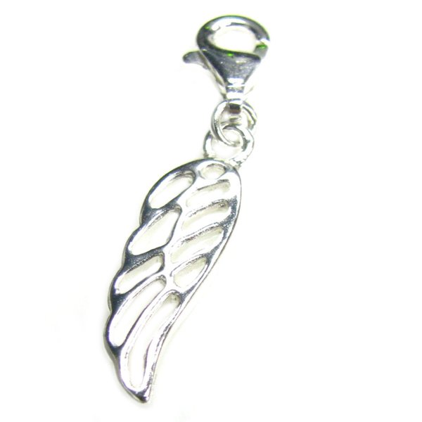 STERLING SILVER Angel Wing Dangle CHARM Pendant for European Lobster Chain Link n Charm